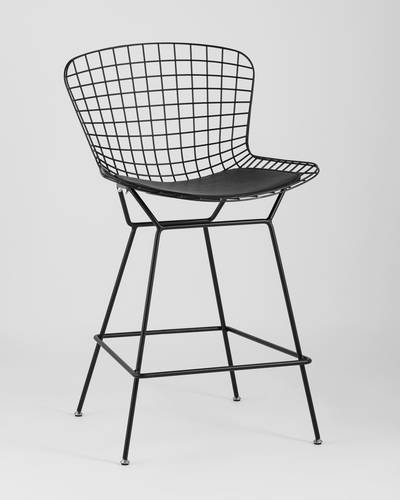 с низкой спинкой Bertoia черный металл с черной подушкой из экокожи